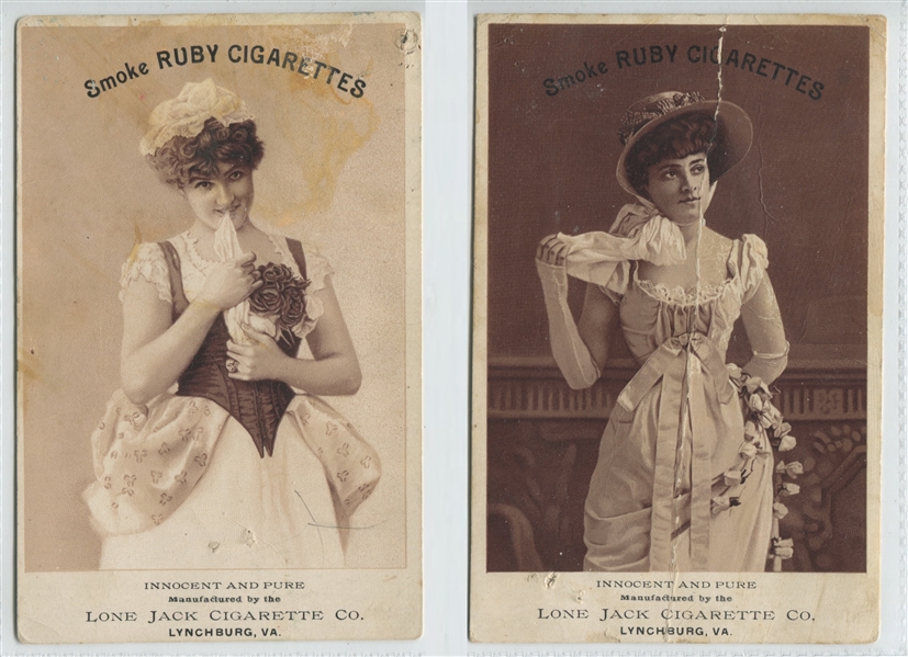 Lone Jack / Ruby Cigarettes Pair of Interesting Sepia Actress Trade Cards