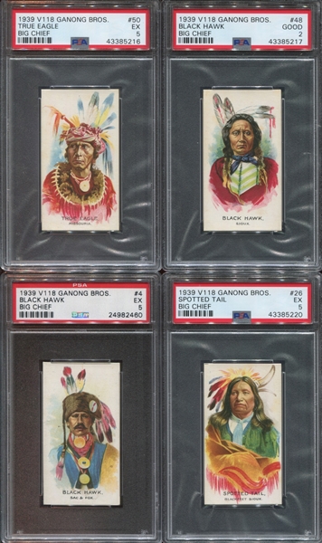 V118 Ganong American Indian Chiefs Lot of (4) PSA-Graded Cards with PSA5's