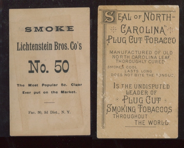N412 Marburg Tobacco Seal of North Carolina and Lichtenstein Pair of Lillian Russell Types