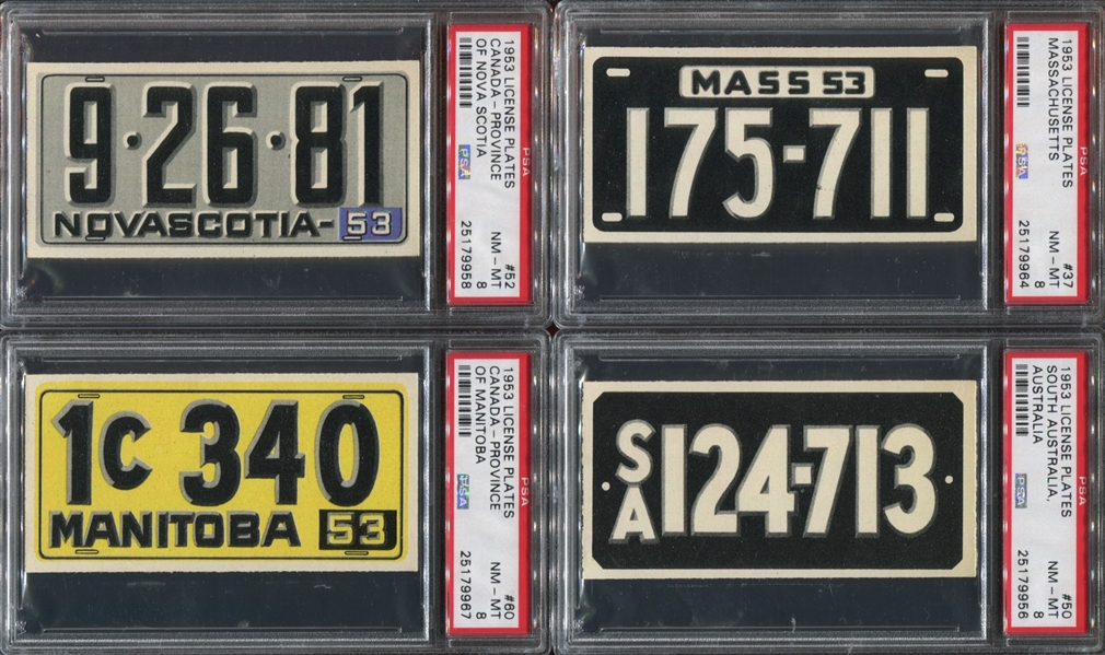 1953 Topps License Plates Lot of (8) PSA8 NMMT Examples