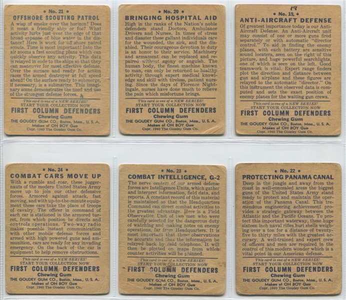 R50 Goudey Gum First Column Defenders Complete Set of (24) Cards