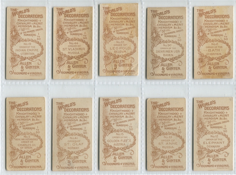 N30 Allen & Ginter World's Decorations Lot of (11) Cards