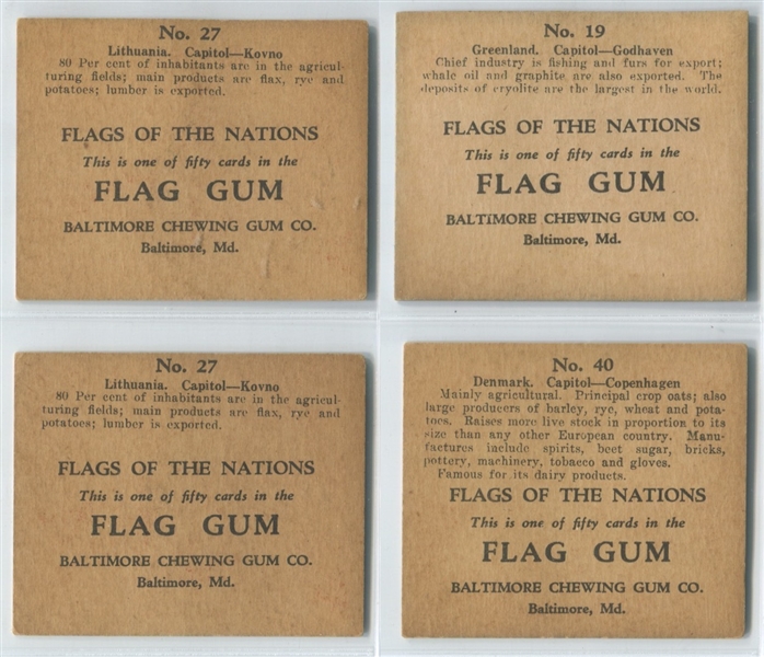 R52 Baltimore Chewing Gum Flags of the Nations Lot of (4) Cards