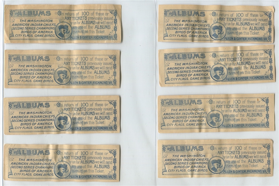 Lot of (8) Allen & Ginter Tobacco Coupons 