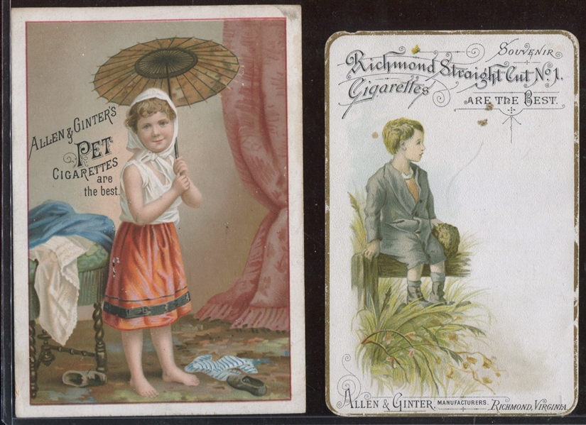 Allen & Ginter Pet Cigarettes, Opera Puffs and Richmond Straight Cut Advertising Trade Card lot of (19) Cards