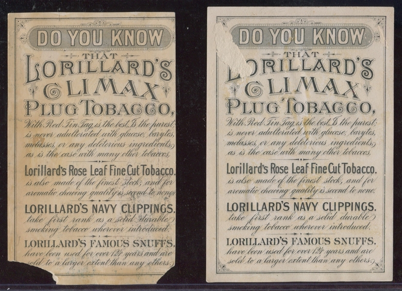 Lorillard Climax Plug Tobacco Trade Card Lot of (6) Cards