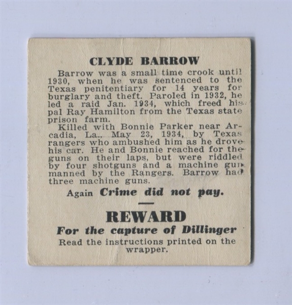 R37 Crime Did Not Pay Clyde Barrow Key Type Card