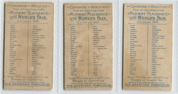 T427 American Tobacco Company (ATC) Congress of Beauties Lot of (3) Cards