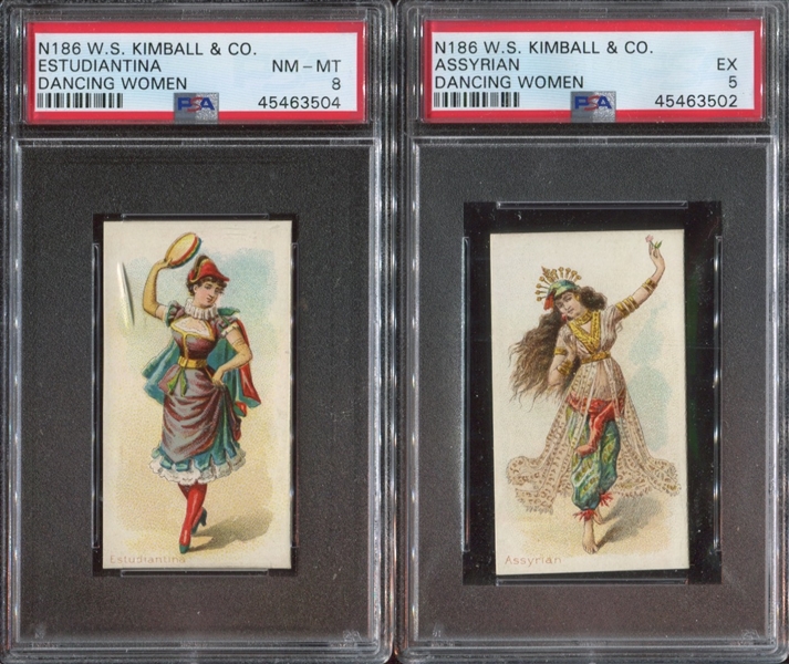 N186 W.S. Kimball & Co Dancing Women PSA-Graded Pair of Cards