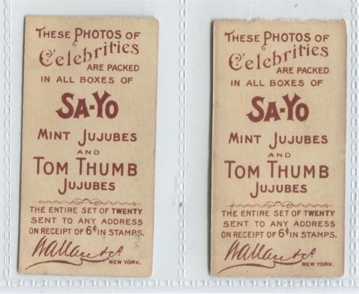 E202 Wallace Chocolates Say-Yo Mint Jujubes Actresses Lot of (2) Cards