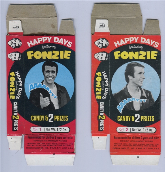 1976 Phoenix Candy Boxes Happy Days Complete Set of (8) Complete Boxes & (2) Novelty Toys