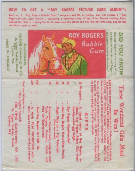 Times Confectionery (UK) Roy Rogers Bubble Gum Wrapper