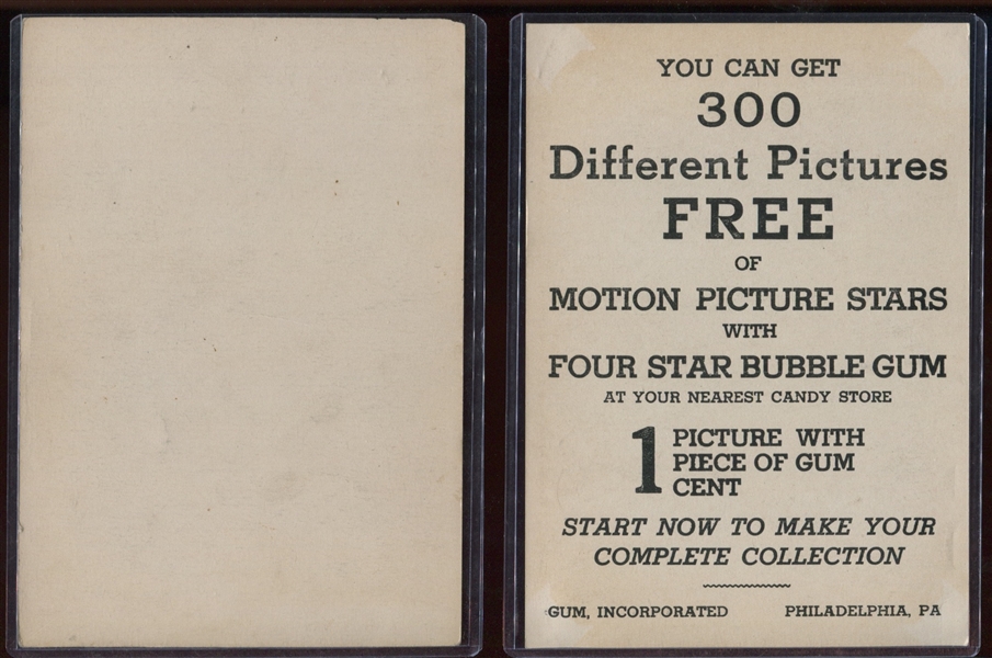 R96 Gum Inc Motion Picture Star Type Card Pair With/Without Advertising on Back