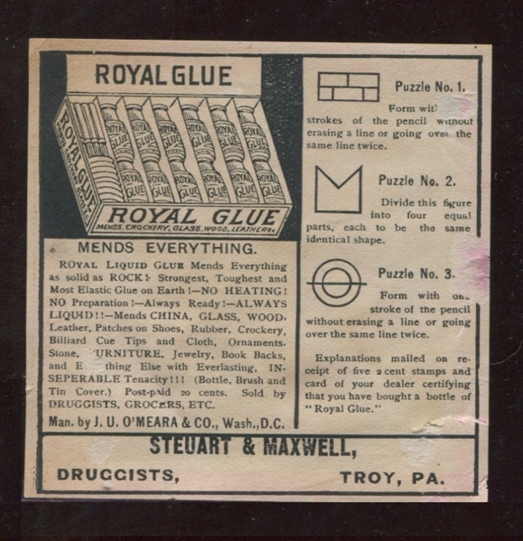 Interesting Royal Liquid Glue Trade Card for President and Mrs. Cleveland