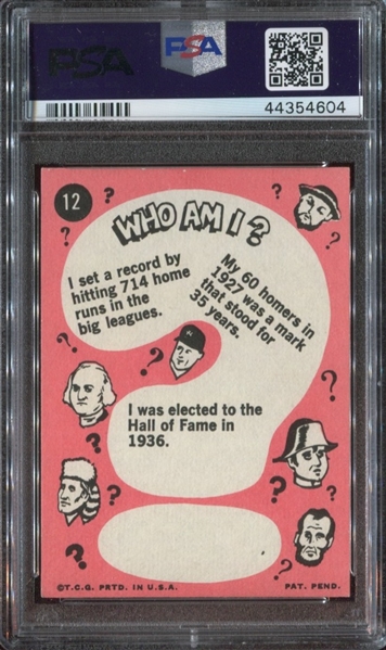 1967 Topps Who Am I? #12 Babe Ruth PSA5 EX