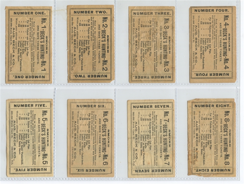 Beck's Tobacco Hunting Tickets (Coupons) Lot of (18) Tough Picture Coupons