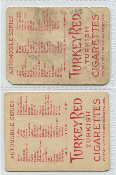 T37 Turkey Red Automobile Near Complete Set (48/50) Cards