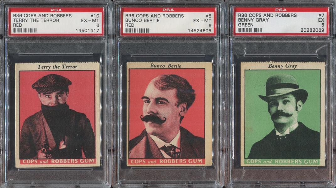 R36 Fleer Gum Cops and Robbers PSA-Graded Lot of (4) Cards with PSA7