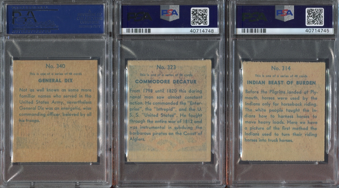 R129 American History Series of 48 PSA-Graded Lot of (3) Cards