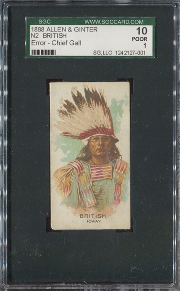 N2 Allen & Ginter Celebrated Indian Chiefs Lot of (26) Cards with Chief Gall Error card SGC-Graded
