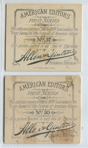 N35 Allen & Ginter American Editors (large) Lot of (10) Different Cards