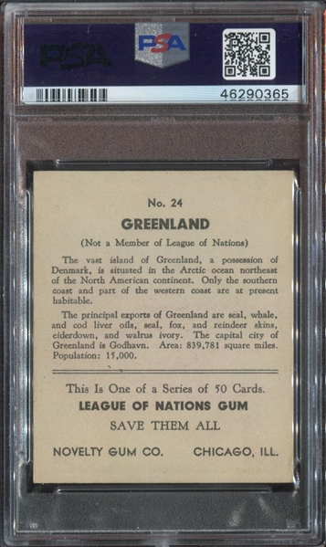 R80 Novelty Gum League of Nations #24 Greenland PSA7 NM