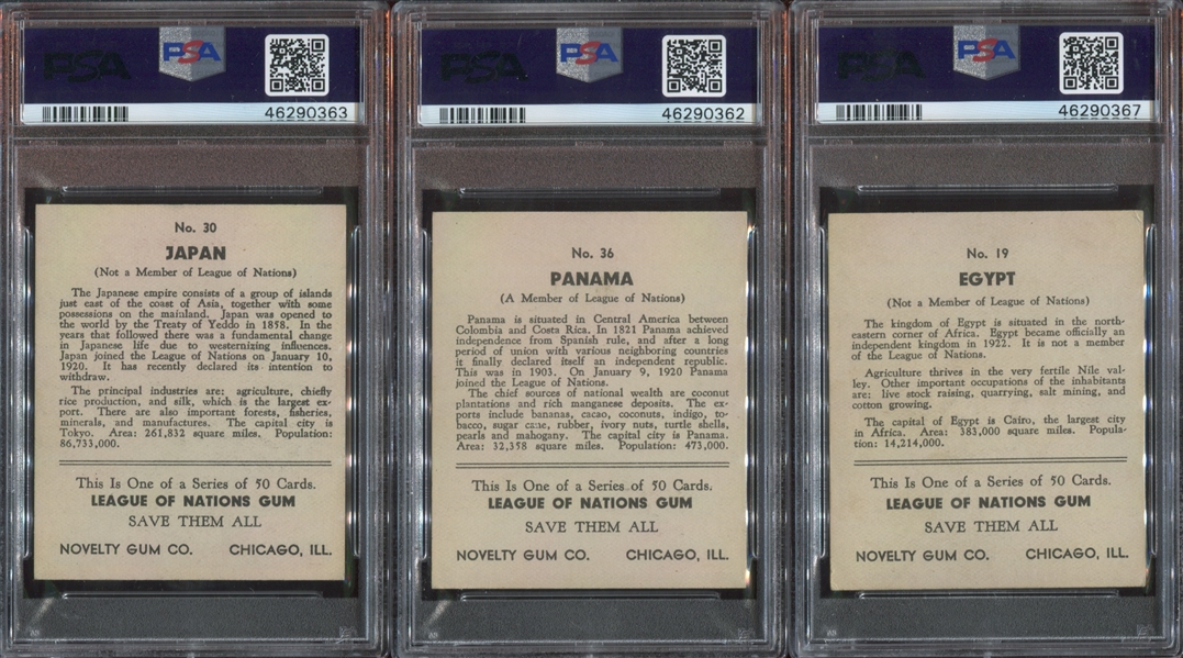 R80 Novelty Gum League of Nations Lot of (3) PSA6-Graded Cards