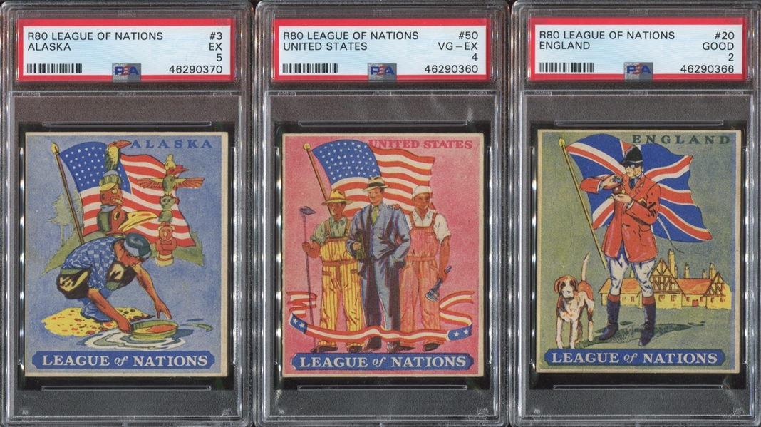 R80 Novelty Gum League of Nations Lot of (6) PSA-Graded Cards