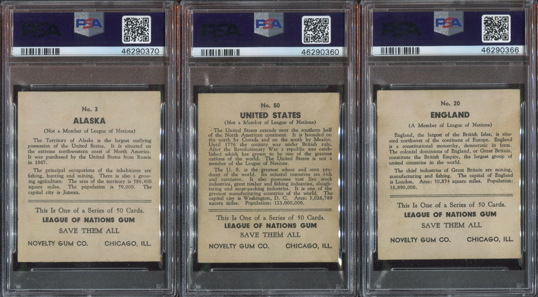 R80 Novelty Gum League of Nations Lot of (6) PSA-Graded Cards