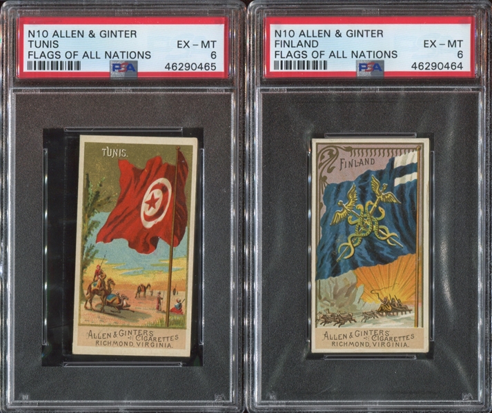 N10 Allen & Ginter Flags of All Nations Pair of PSA6-Graded Cards