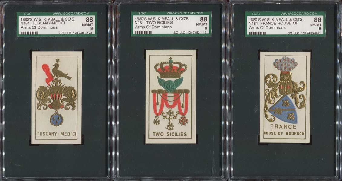 N181 Kimball Arms of Dominions SGC88 Graded Lot of (3) Cards