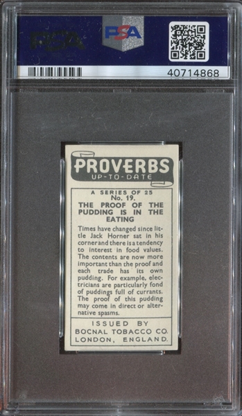 1938 Bocnal Tobacco Proverbs Up-To-Date #19 The Proof is in the Putting PSA7 NM
