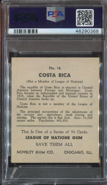 R80 Novelty Gum League of Nations #16 Costa Rica PSA8 NM-MT