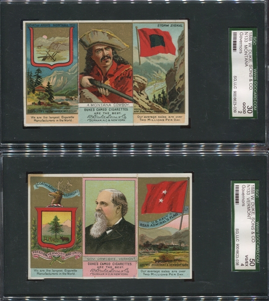 N133 Duke Tobacco Governors Lot of (2) SGC-Graded Cards