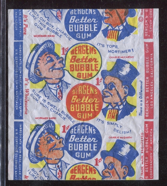 1930's Bergen's Better Bubble Gum - Charlie/Mortimer Gum Wrapper