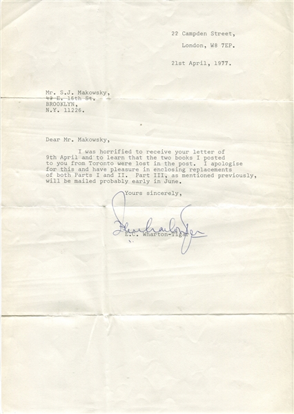 1977 E. C. Wharton-Tigar Signed Typewritten Letter - Hobby Pioneer