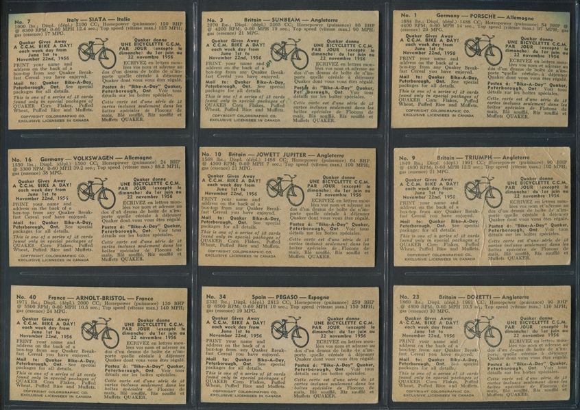 FC31 Quaker Canada Sports Cars of 1956 Lot of (9) Cards