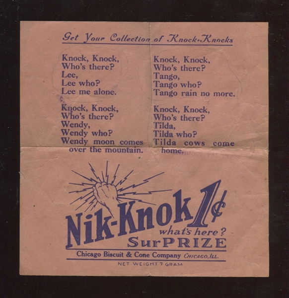 Chicago Biscuit & Cone Company Interesting Nik-Knock Wrapper