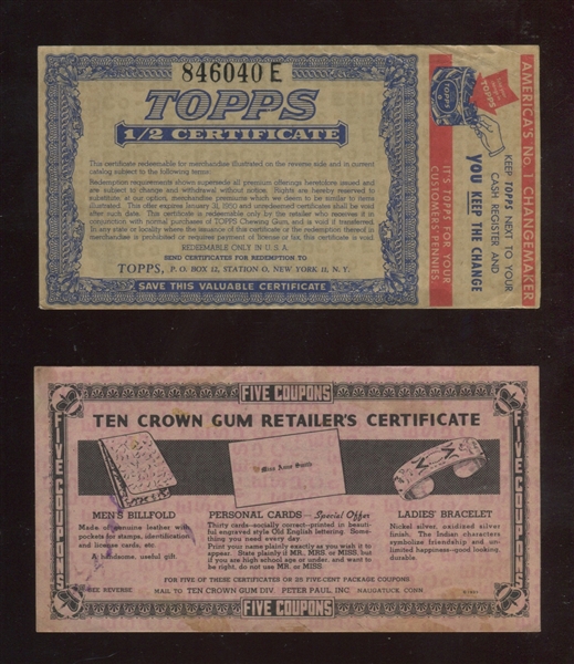 Interesting Lot of (6) Candy and Gum Company Coupons with Dockman and Topps