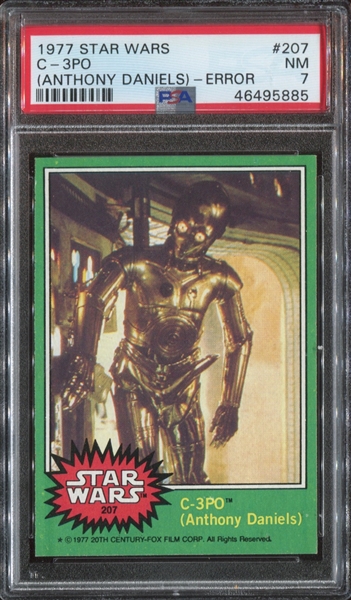 1977 Topps Star Wars #207 C3PO (Anthony Daniels) Error Card PSA7 NM