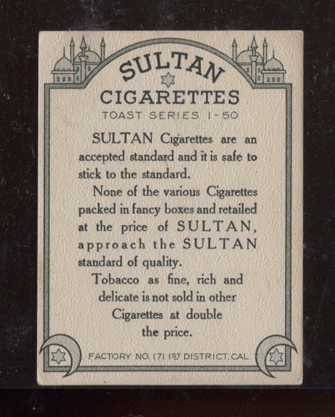 T111 Sultan Cigarettes Toast Series Type Card #22 May We Never...