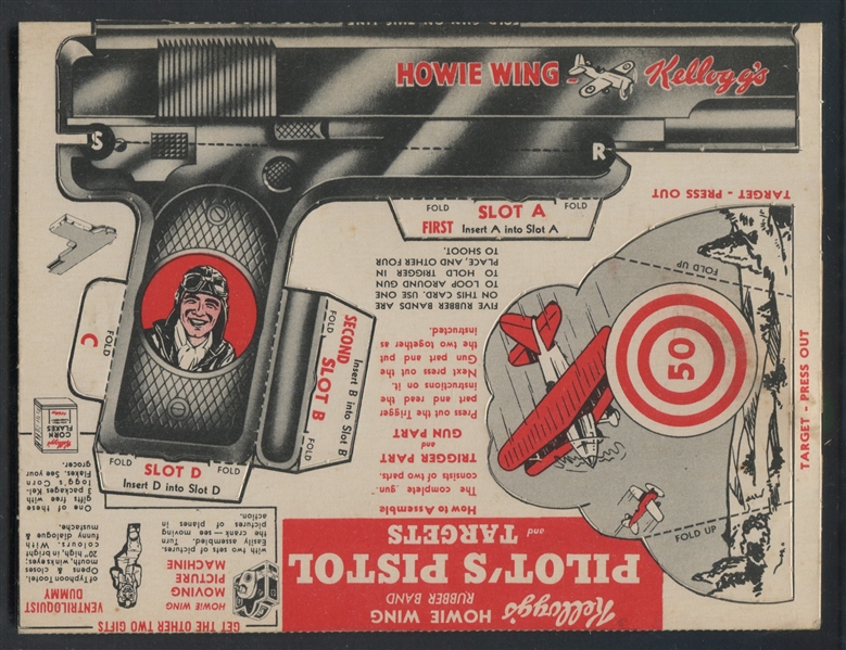1930's Kellogg's Cereal Howie Wing's Pilot's Pistol and Targets Die-Cut Toy Premium