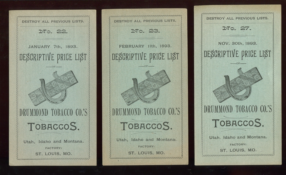 Drummond Tobacco Price Lists (3) and Advertising Envelope