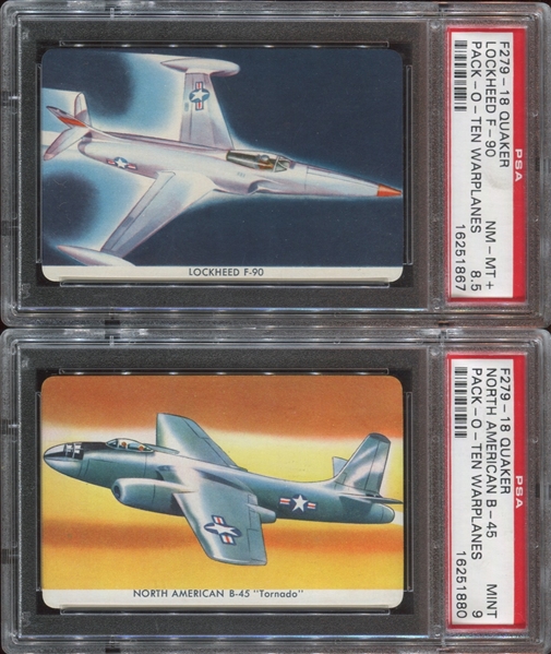 F279-18 Quaker Cereal Pack-O-Ten Warplanes High Grade PSA Lot of (2) Cards