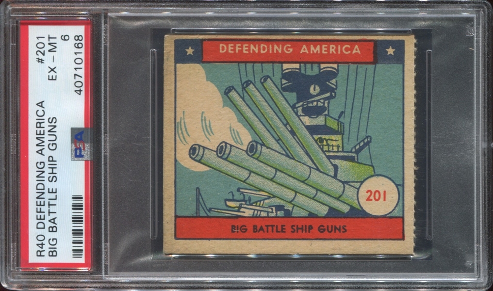R40 Defending America #201 Big Battle Ship Guns PSA6 EX-MT
