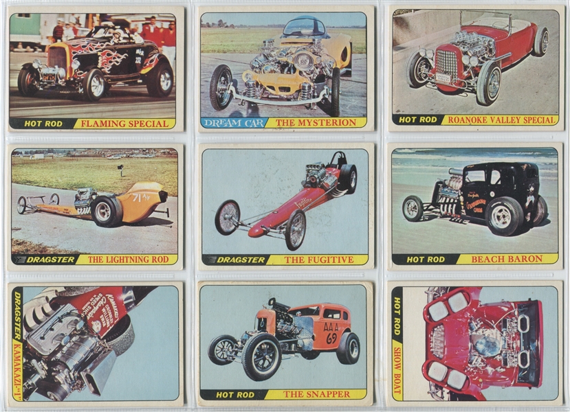 1964 Topps Hot Rods (Pink on Gray Backs) Near Complete Set (63/66) Cards