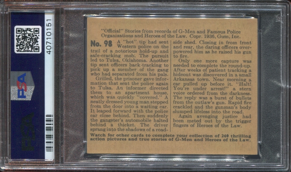 R60 Gum Inc G-Men and the Heroes of the Law #98 PSA7 NM
