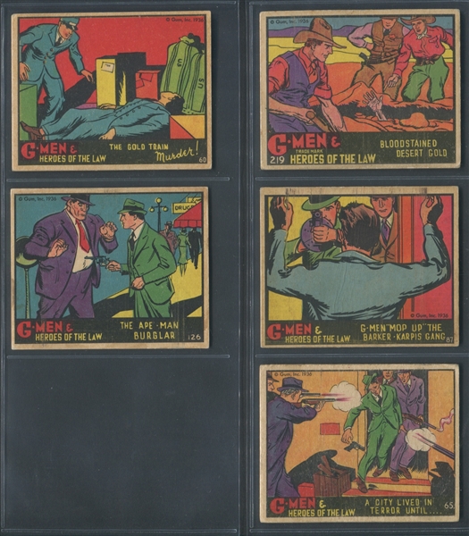 R60 Gum Inc G-Men and the Heroes of the Law Lot of (5) Nicer Raw Cards