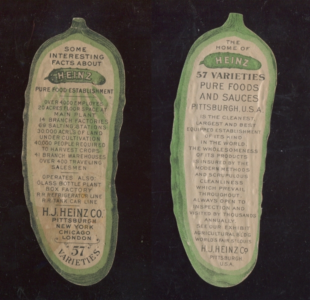 Fantastic Heinz Advertising Trade Card Die Cut Pickles Pair