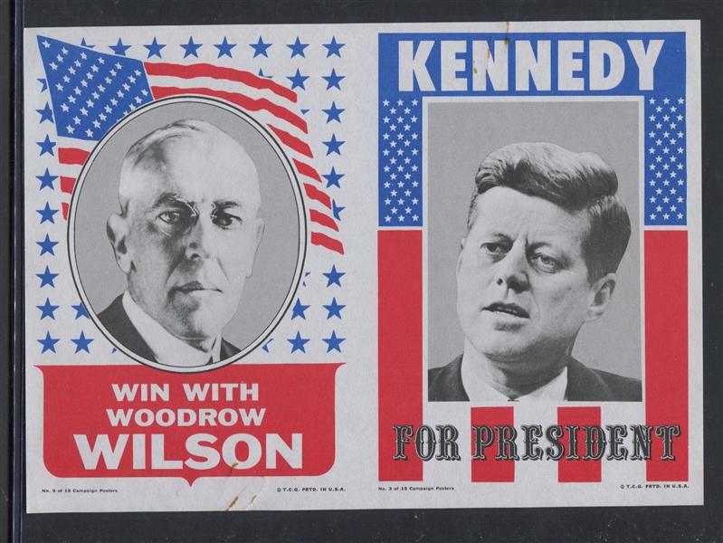 1970 Topps Presidents Posters Uncut Pair - Wilson & Kennedy